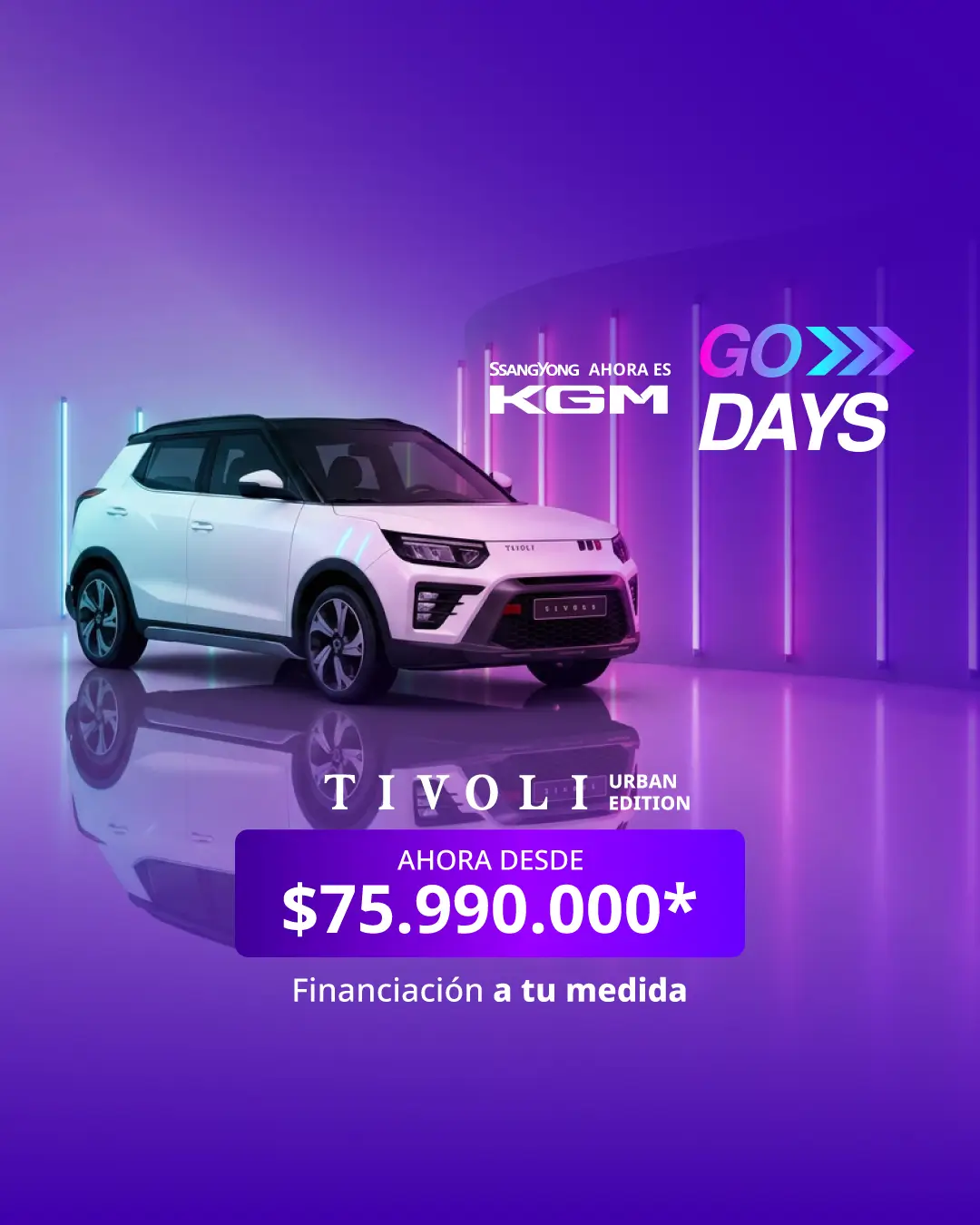 Banner móvil KGM Tivoli Urban Edition desde 75.990.000 COP.