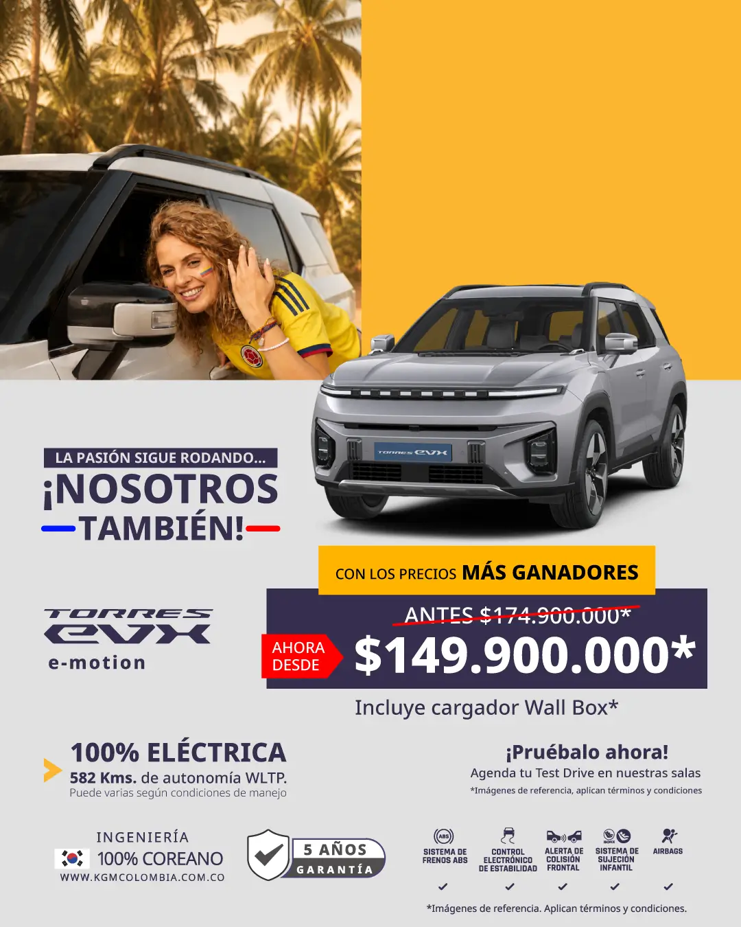 KGM Torres EVX Eléctrica - Móvil Publicidad móvil para la SUV eléctrica Ssangyong Torres EVX en Julio desde $149.900.000 en Colombia.