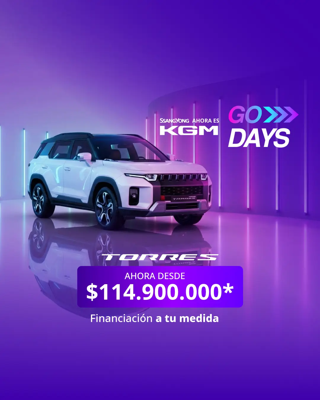 Banner móvil KGM Torres SUV precio desde 114.900.000 COP