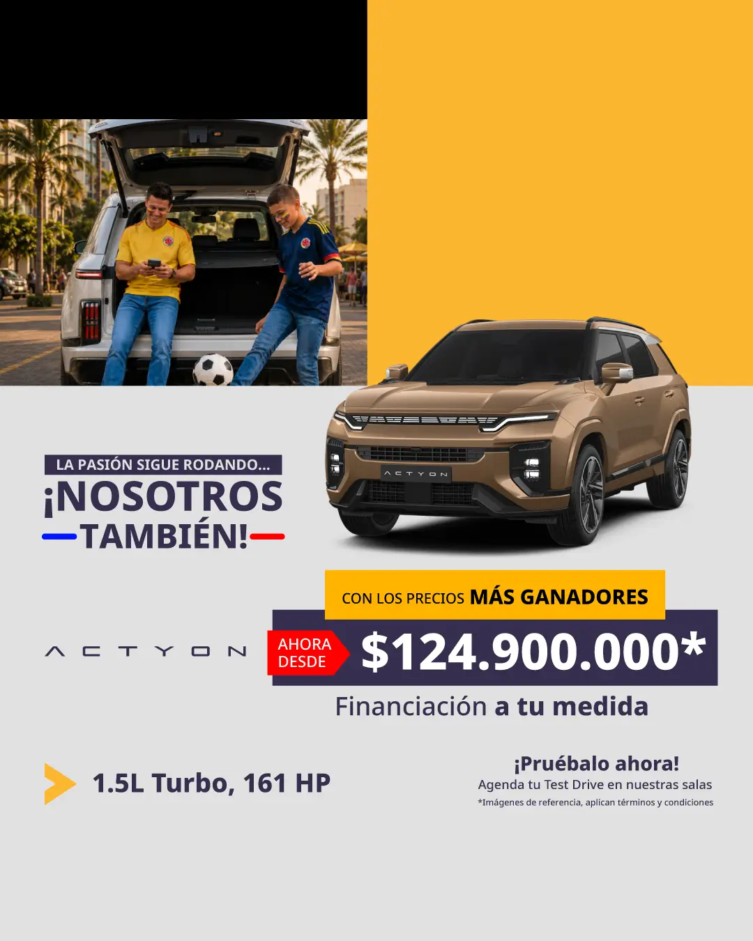 Banner móvil de la nueva camioneta Ssangyong Actyon en Colombia desde $124.900.000 para Julio.