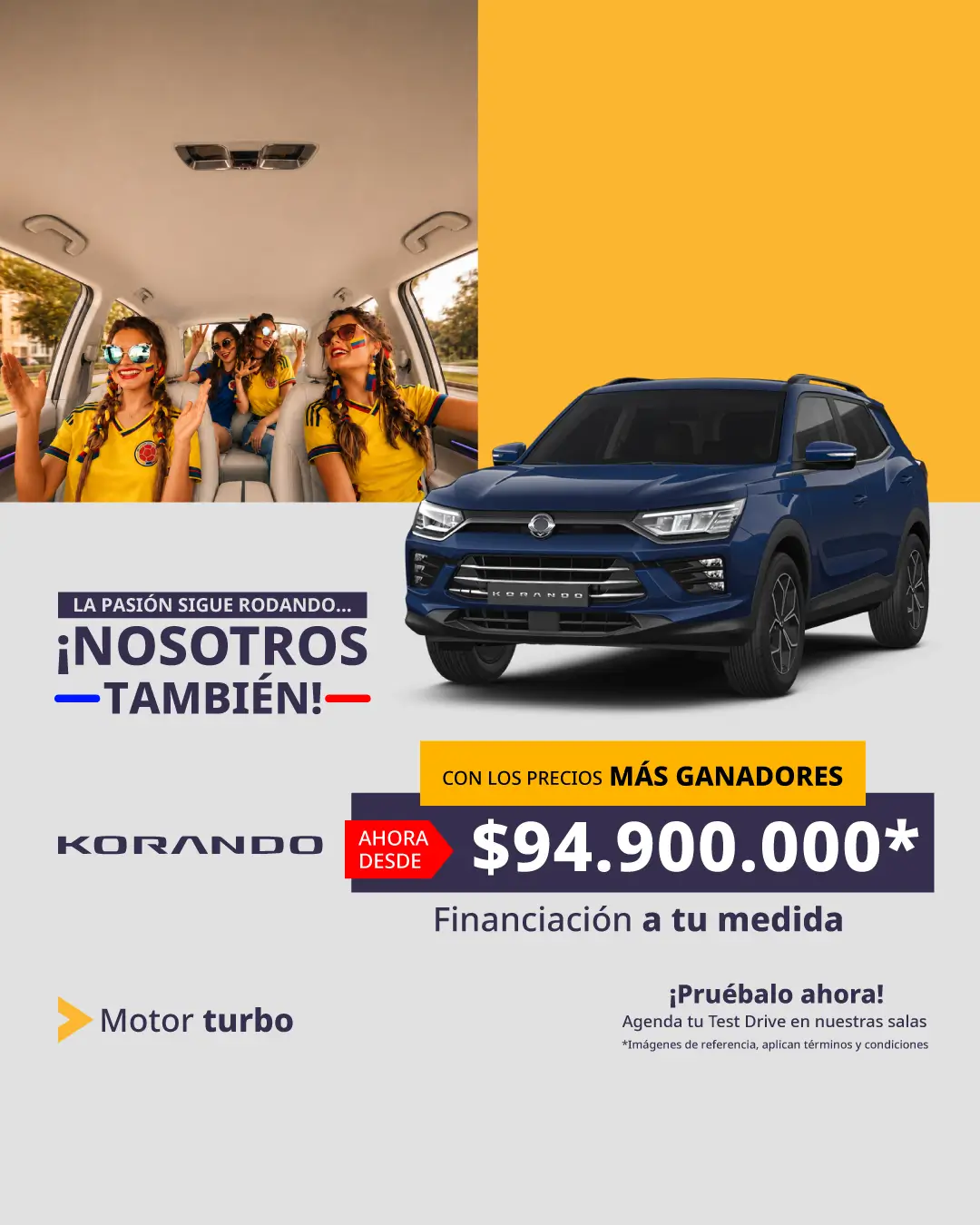 Banner responsive para celulares de la Ssangyong Korando Turbo en Colombia por $94.900.000.
