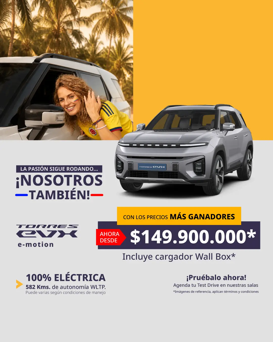 Publicidad móvil para la SUV eléctrica Ssangyong Torres EVX en Julio desde $149.900.000 en Colombia.